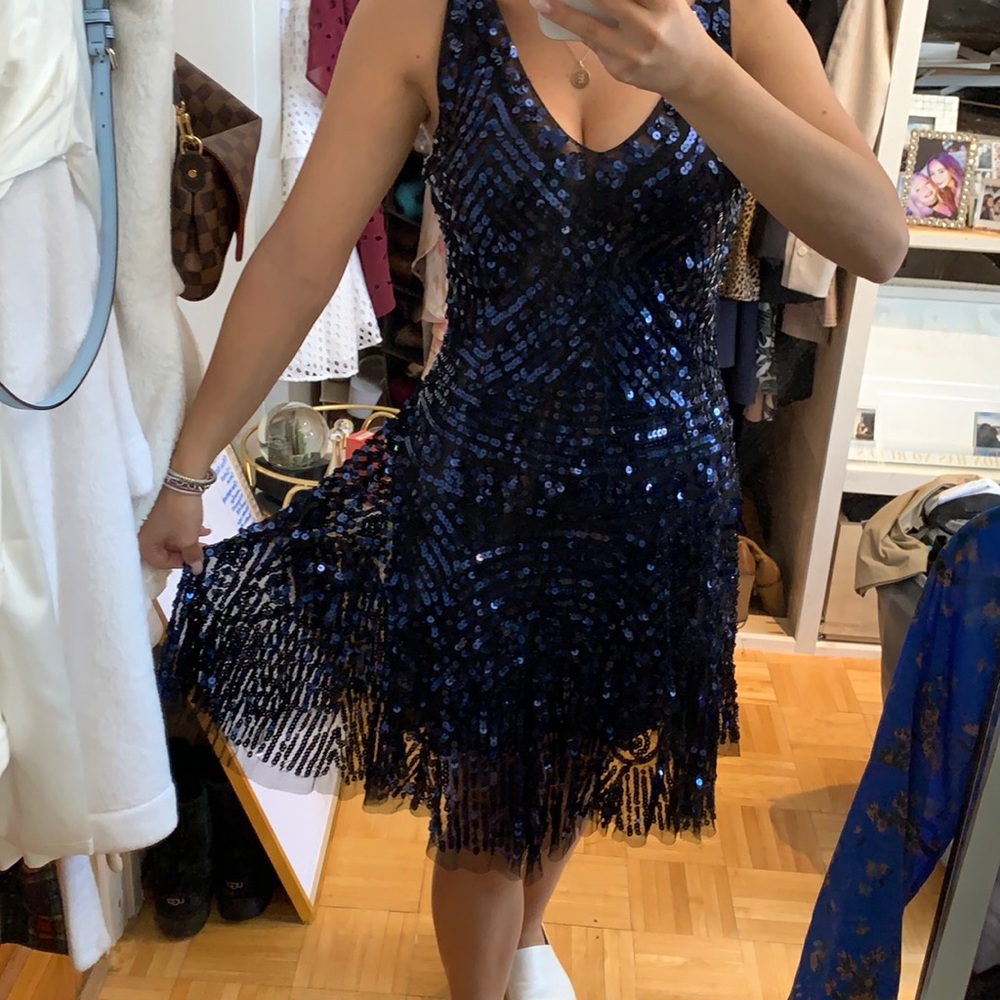 Free People Deep Blue Sequence Dress XS